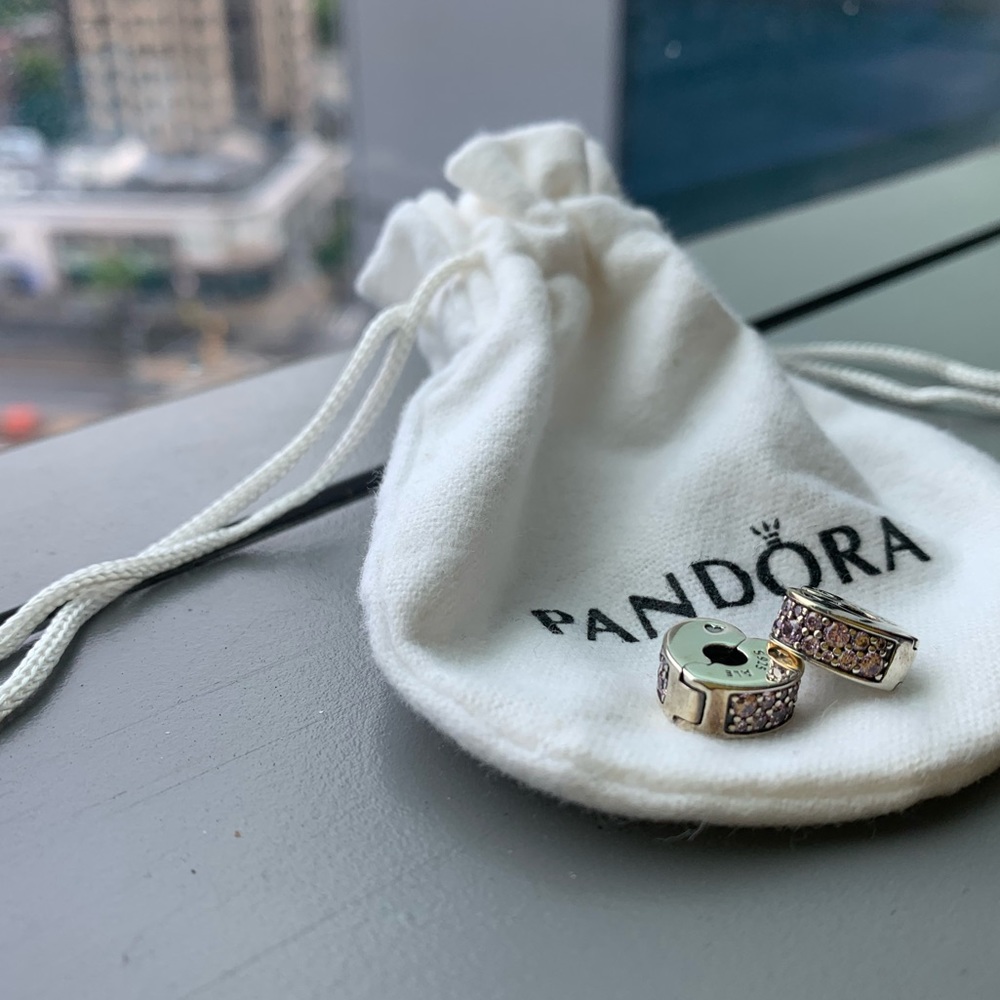 Pandora Silver Heart Charm Set (2 “Clips”)